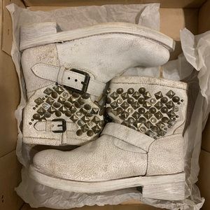 Ash Titanic White Distressed Moto Studded Boots